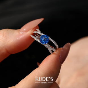 KUDE'S库迪家1.36克拉培育红蓝宝石戒指女士925银高级设计感钻戒