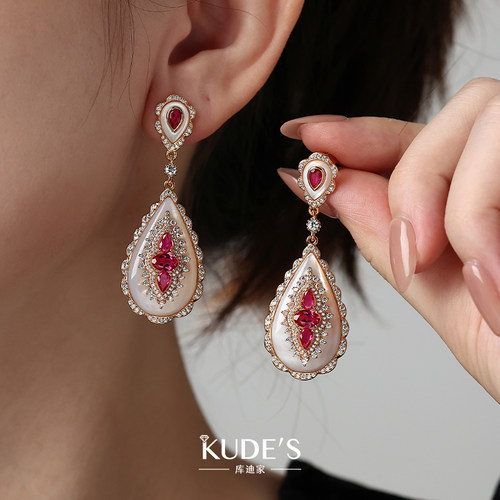 KUDE’S库迪家5.8克拉耳钉女培育红宝石中古风高级感耳环KDS-014