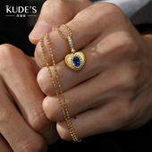 KUDE’S库迪家0.61克拉培育蓝宝石爱心项链手工拉丝复古小众饰品