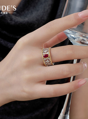 KUDE'S库迪家0.5ct培育红宝石蕾丝中古宫廷风戒指大气高级气质