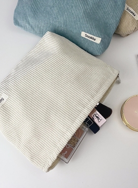 Corduroy Women Cosmetic Bag Cotton Cloth Makeup Pouch Hand T