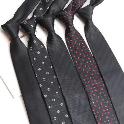 Mens Black Fashion 8CM Necktie Jacquard Woven Stripes Dot Ti