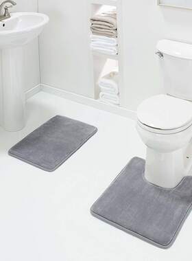 2 Pcs Simple Bathroom Mat Set U Shape Bathroom Carpet Toilet