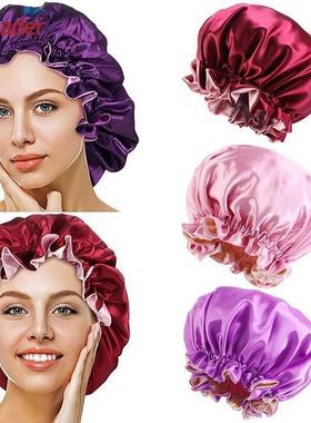 Logo Silk Satin Night Sleep Cap Hair Bonnet Hat Silk Reversi