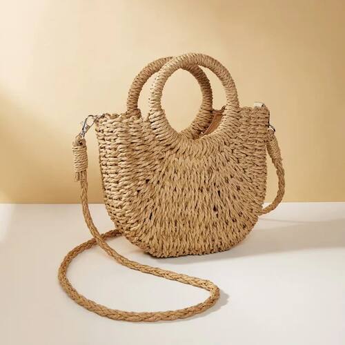 1PCS Handwoven Straw Rattan Half-Moon Beach Handbag Large Ca