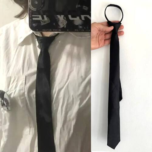 New Unisex Black Simple Clip on Tie Men's and Women's JK Tie