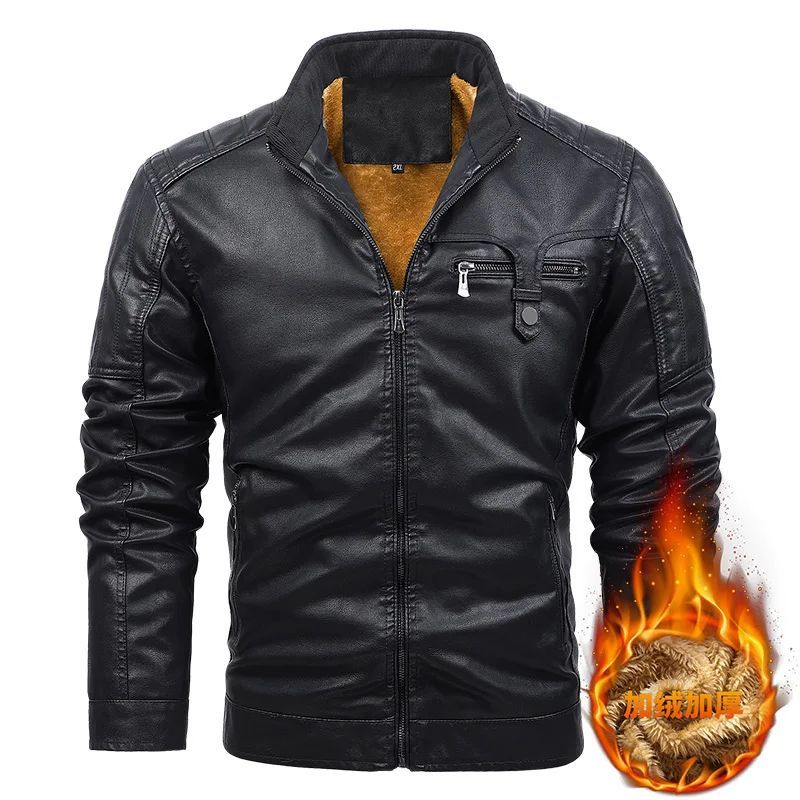 new Fleece Leather Jacket Mens Plus Velvet Men Winter Warm M