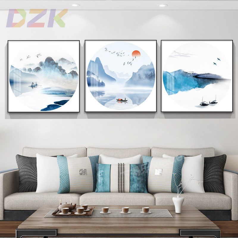 现代新中式水墨山水装饰画客厅玄关过道餐厅墙画铝合金框晶瓷挂m4