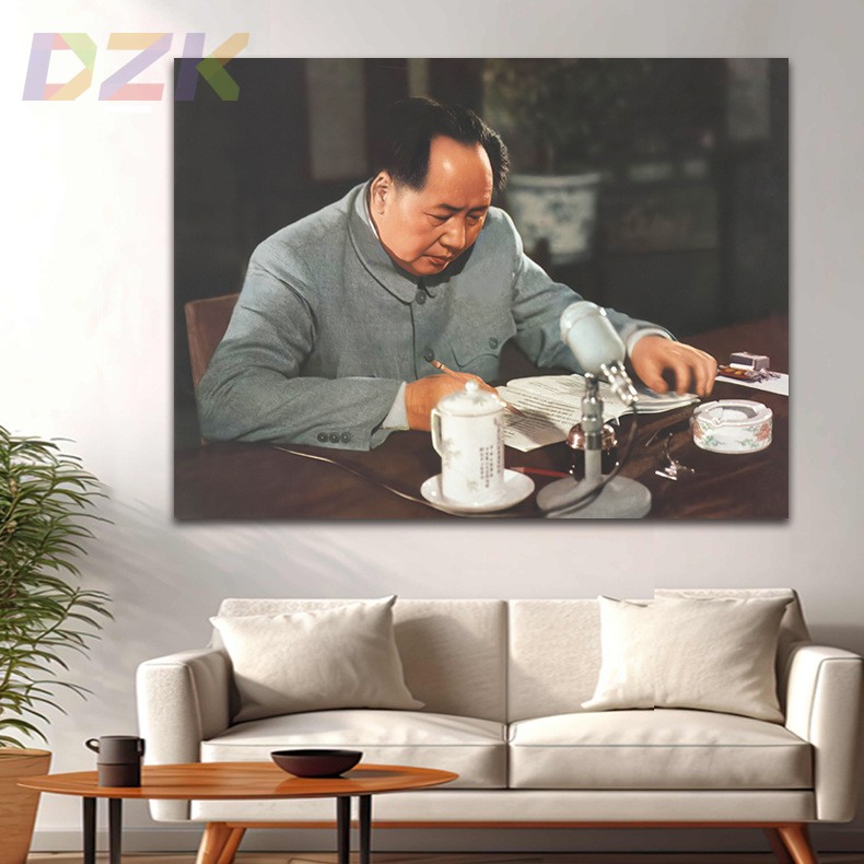 毛主席像墙画毛爷爷伏案书写画像客厅壁画中堂大厅背景海报装饰m9