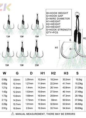 路亚铁板钩 绑亮丝辅助双钩 铁板羽毛钩海钓船钓大力马线鱼钩高m6