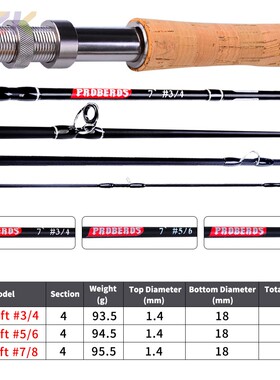 PRO BEROS飞钓竿7尺2.1米四节高碳高配飞钓杆3/4#5/6#7/8#飞蝇m6