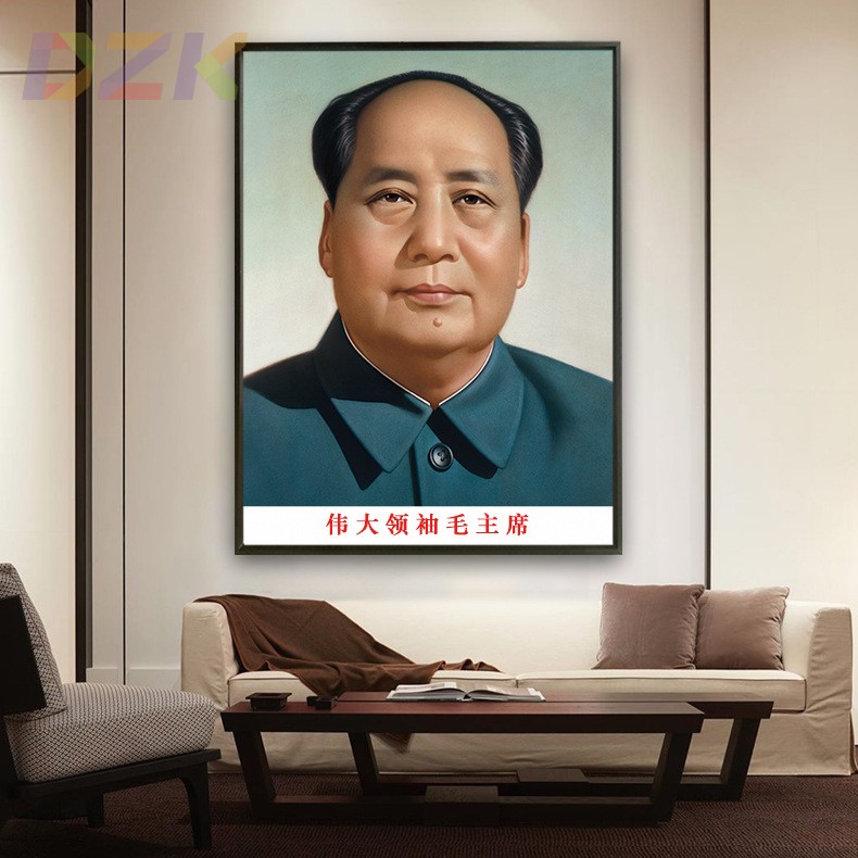 毛主席像画像经典双耳朵像壁挂画大厅装饰画客厅玄关铝合金框墙m6