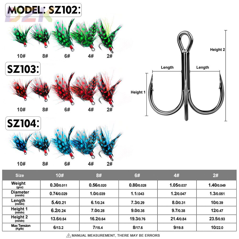血槽钩绑毛三本钩 高碳钢带羽毛有倒刺三锚鱼钩奥金钩 羽毛三音m3