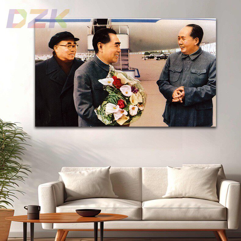 毛主席像墙画三大伟人机场接机合影伟人客厅壁画中堂大厅装饰画m3