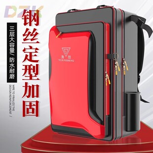 渔技多功能收纳渔具包大容量鱼竿包加厚双层大肚双肩背包钓椅包m6