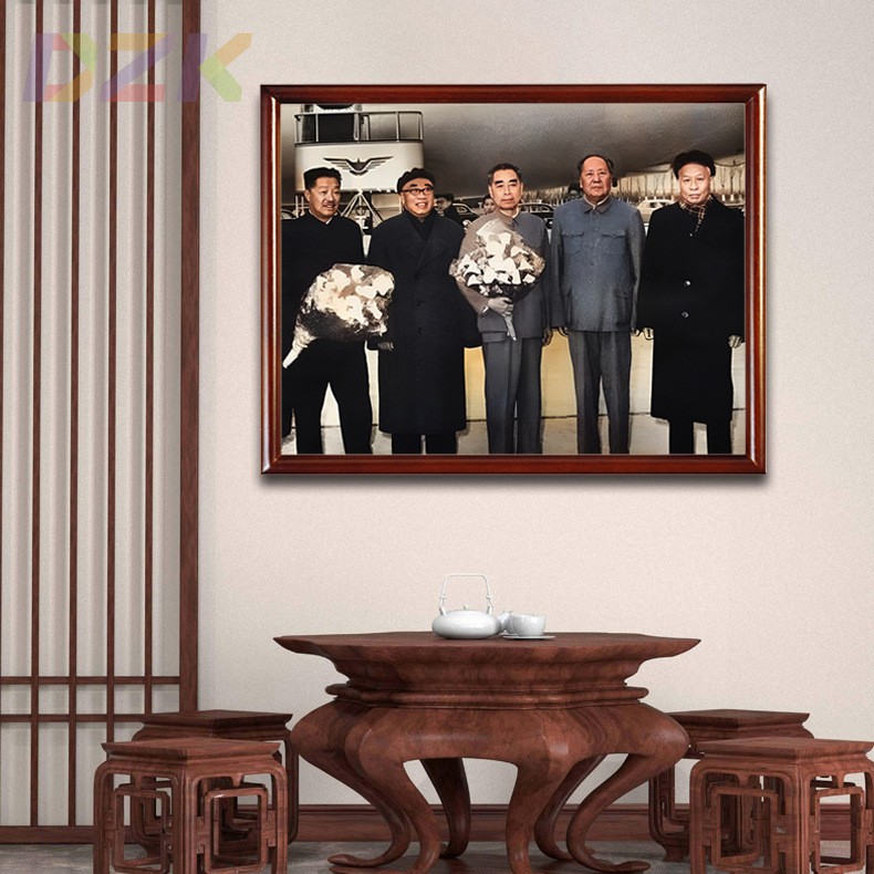 毛主席画像有框五位伟人机场合影壁挂像客厅装饰画伟人中堂墙挂m9
