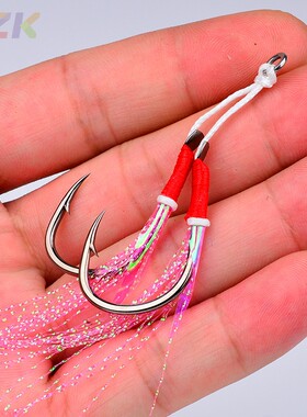 绑毛铁板钩 绑鱼皮海钓双钩 大力马主线辅助鱼钩海钓船钓散装钩m4