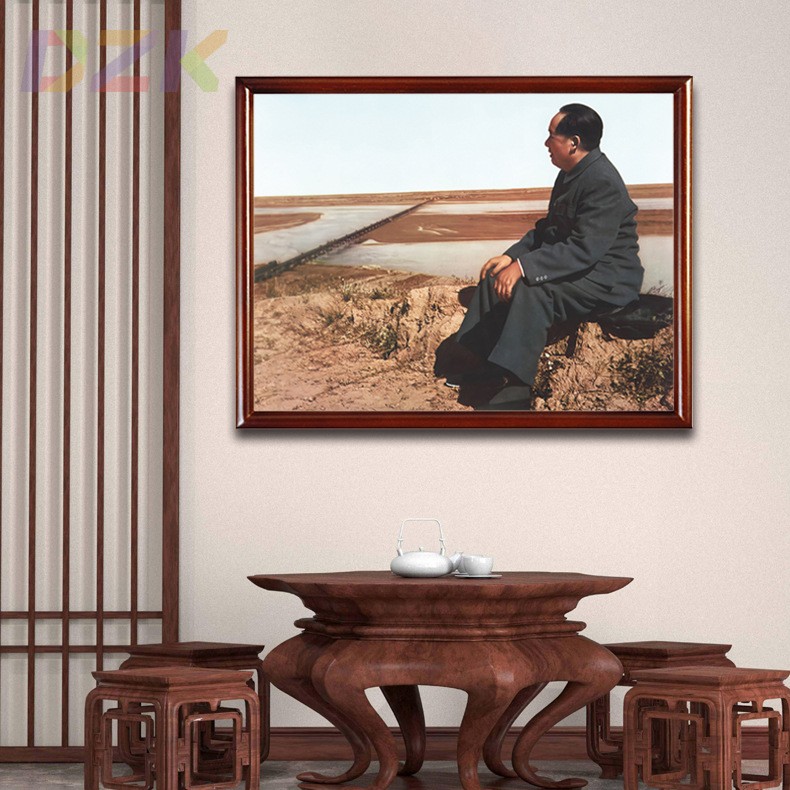 毛主席画像有框毛爷爷观察黄河合影壁挂像客厅装饰画伟人中堂挂m4