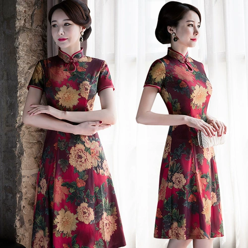 Летнее ципао, ретро платье для матери, 2021 года, китайский стиль, длина миди