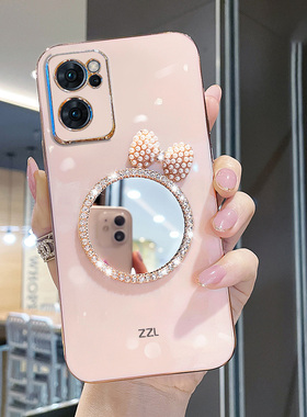 适用于oppoReno7手机壳可爱reno5k保护套女生6pro新款7se补妆镜子