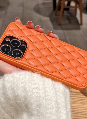 高档橙色苹果13promax手机壳iphone12女小香风11pro保护套xr奢华13网红xsmax皮纹8pulus高级感7p新款por适用x