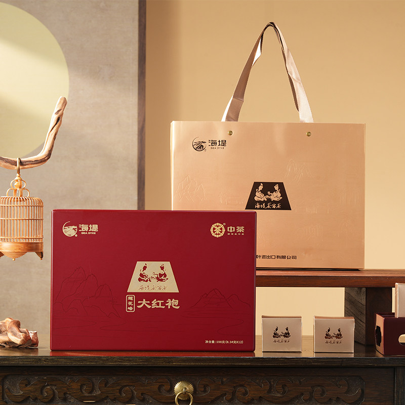 海堤茶客茶大红袍100克/盒中火烘焙AT056莲花峰大红袍12泡