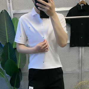 网红ins超火夏季修身韩版别致翻领polo衫休闲潮流带领刺绣T恤男士