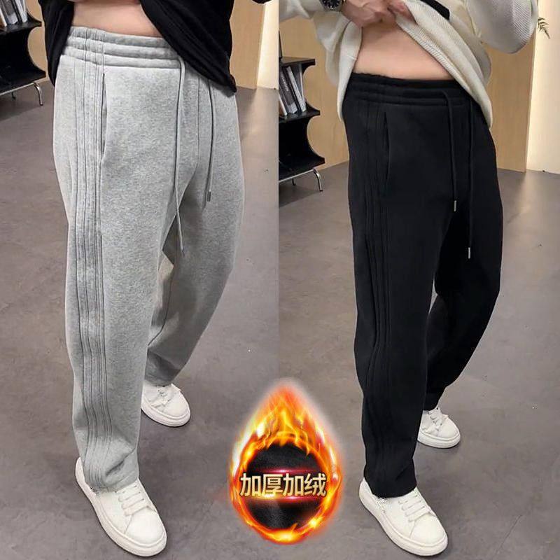 加绒加厚休闲裤男宽松百搭直筒卫裤潮流青年冬季重磅保暖运动长裤
