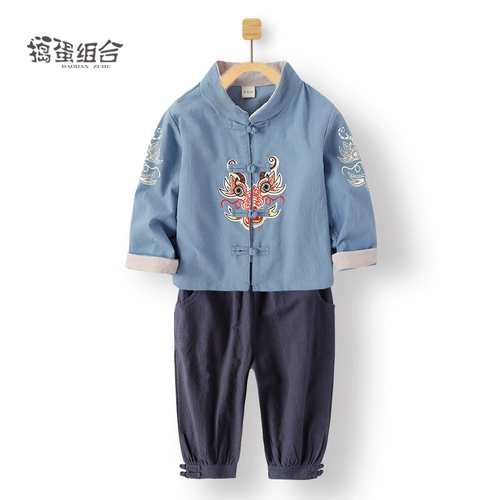Детский осенний комплект для мальчиков, детское ханьфу, одежда для мальчика, тонкое платье, китайский стиль, наряд на выход