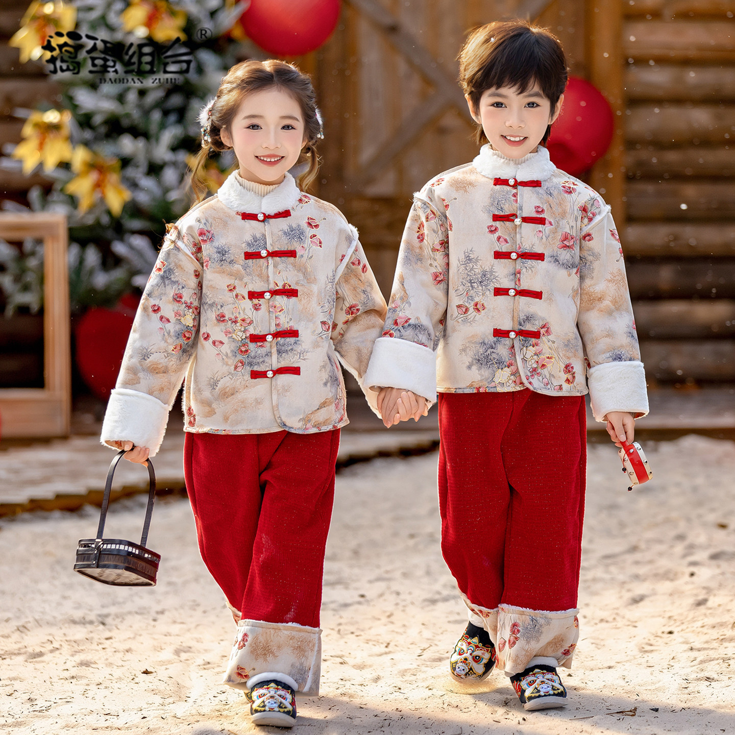 儿童中国风唐装冬装加厚男童拜年服新年装女童汉服古装中式表演服