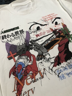 KAICHUJIN原创手绘涂鸦风格意识流EVA碇真嗣310g长袖