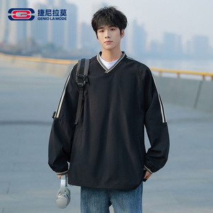 【敖瑞鹏代言】Geniolamode休闲百搭时尚条纹撞色卫衣男生套头衫