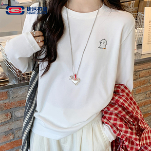 t恤白色宽松百搭纯棉打底 捷尼拉莫长袖 敖瑞鹏代言