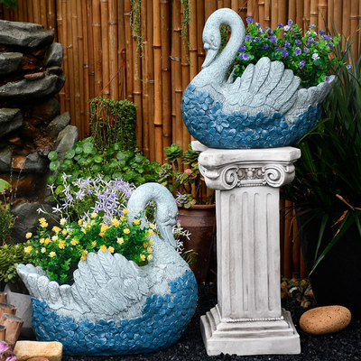 覆古天鹅花盆花园装饰动物摆件落地户外庭院雕塑别墅雕像阳台布置