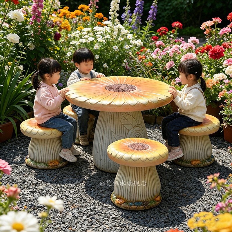 户外庭院太阳花向日葵桌椅套装幼儿园休闲桌子凳组合花园装饰摆件