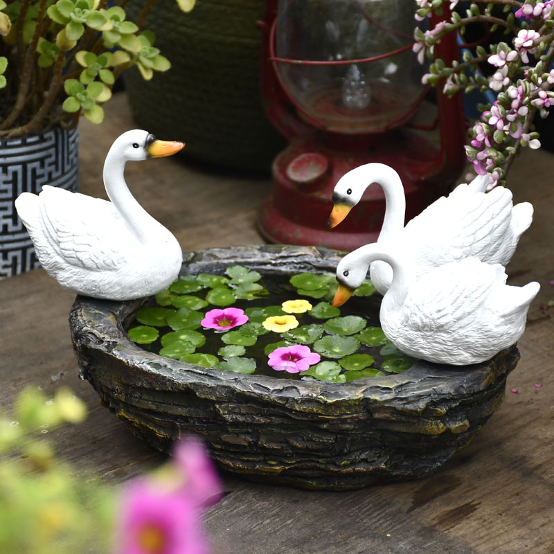 創意天鵝水培花盆樹脂