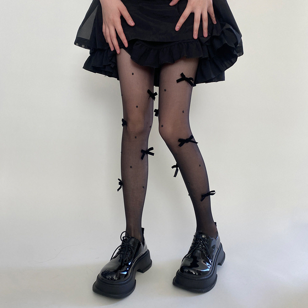 春夏黑丝奶绒蝴蝶结任意剪袜