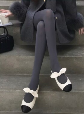 miu系哑光天鹅绒480D灰色连裤袜女秋冬脚底防滑显瘦压力美腿袜子