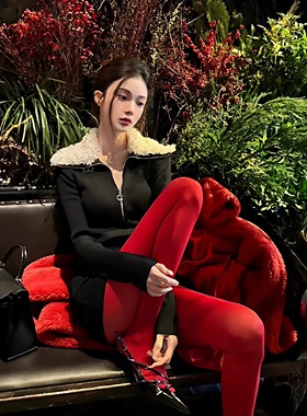 【丝滑RED】大红色哑光微透连裤袜个性时髦天鹅绒美腿打底丝袜80D