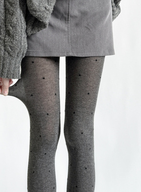薄透才是YYDS秋冬复古波点提花连裤袜灰色系棉平板打底裤显瘦袜裤