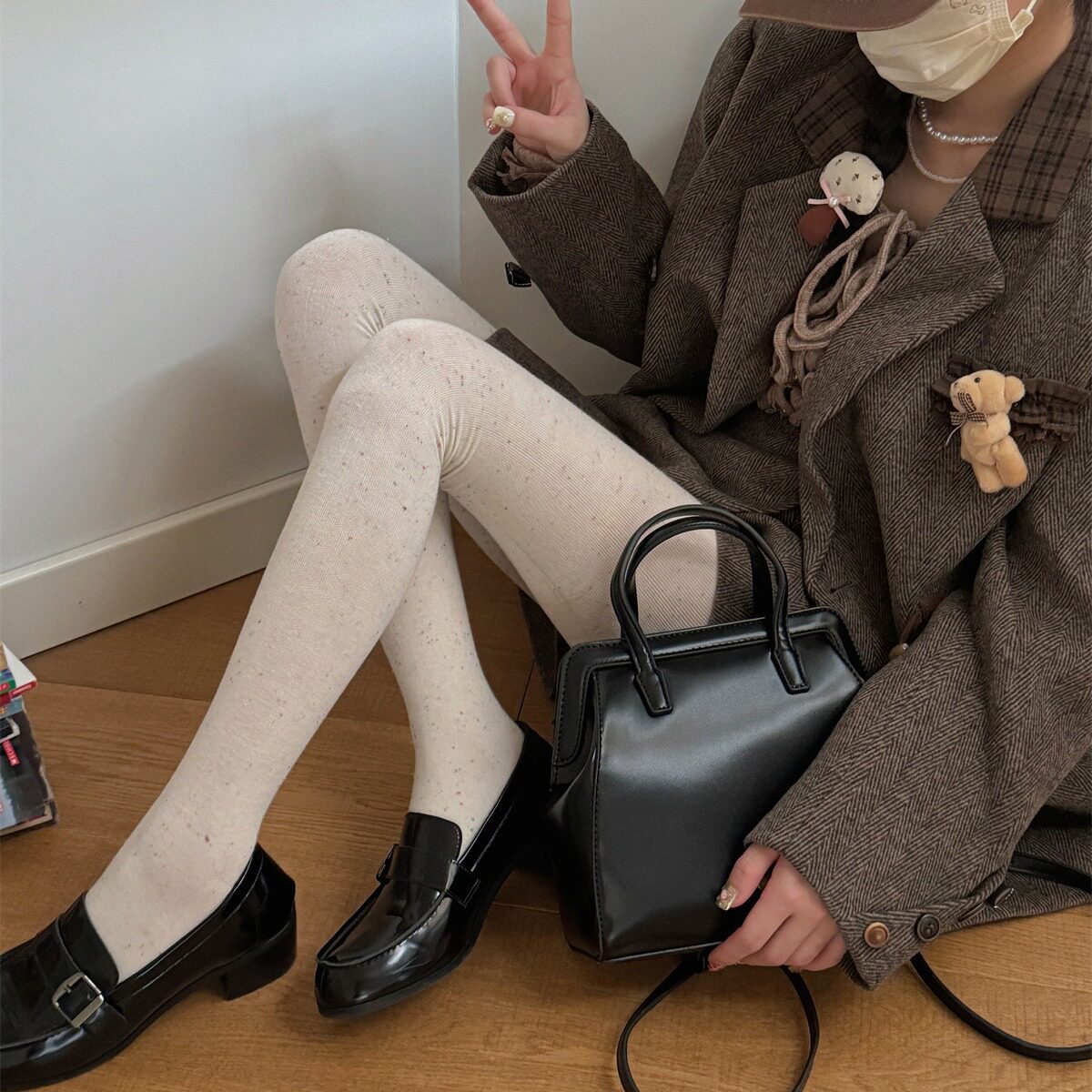 少女百搭ins点子纱打底裤