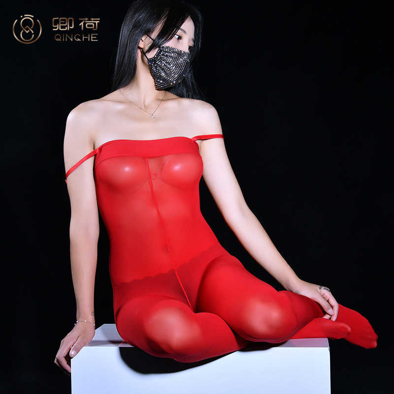 10D面膜紧身抹胸吊带袜女半透明丝袜连身衣肩带可调性感内衣