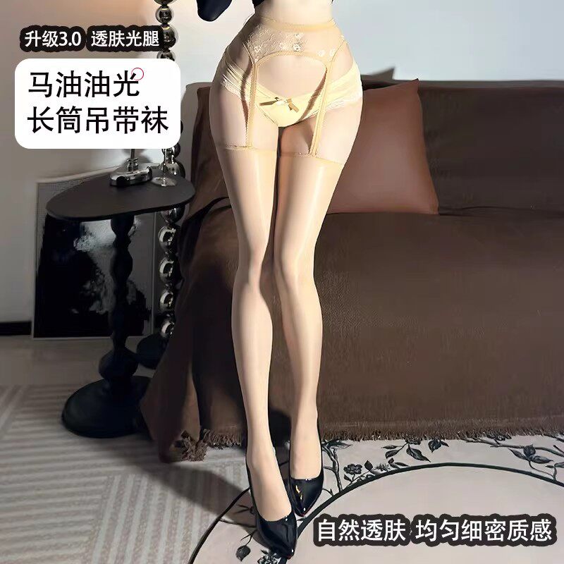 大码薄款油亮蕾丝防勾丝连裤袜