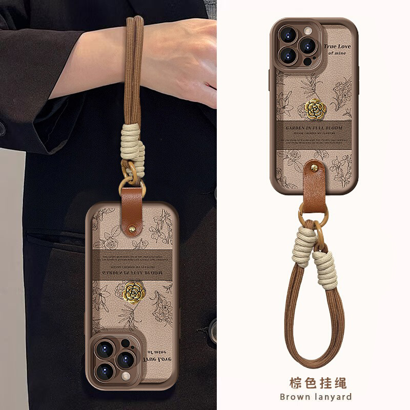 复古山茶花适用苹果16手机壳