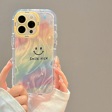 彩虹笑脸羽纱适用小米14手机壳k70/k60/k50新款红米turbo3女note13pro全包小米13/12/11青春版/10s/9防摔civi