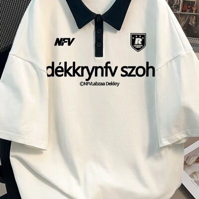 美式T恤纯棉短袖黑白百搭POLO衫男女款潮流夏季流行款半袖ins上衣