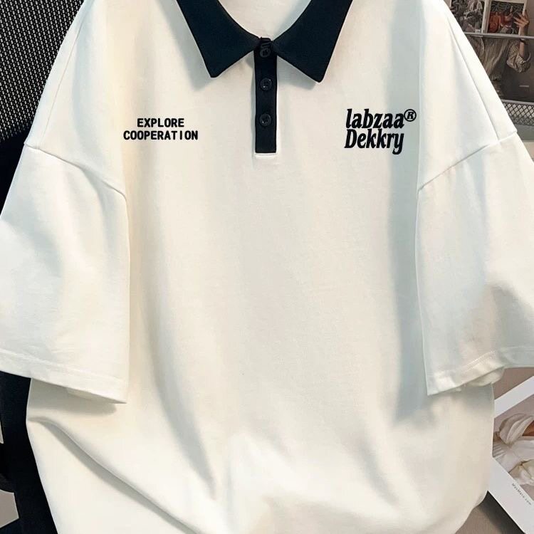 纯棉短袖简约宽松POLO衫男女款式ins设计感夏季美式T恤重磅感上衣