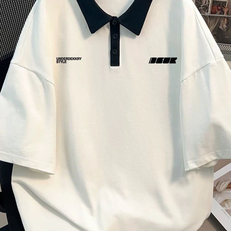 美式百搭T恤纯棉小众短袖POLO衫男女款夏季翻领高级感ins半袖上衣