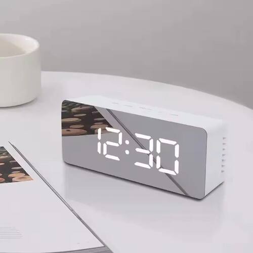 1Pc White Digital Clock LED Mirror Table Clock Snooze Displa