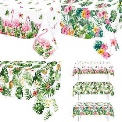 1pc Hawaiian Flamingo Flower Tablecloth Tropical leaves Tabl